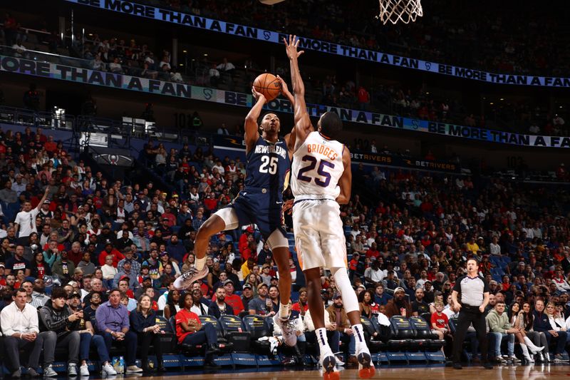 NEW ORLEANS, LA - DECEMBER 11: Trey Murphy III #25 of the New Orleans Pelicans shoots the ball during the game against the Phoenix Suns on December 11, 2022 at the Smoothie King Center in New Orleans, Louisiana. NOTE TO USER: User expressly acknowledges and agrees that, by downloading and or using this Photograph, user is consenting to the terms and conditions of the Getty Images License Agreement. Mandatory Copyright Notice: Copyright 2022 NBAE (Photo by Ned Dishman/NBAE via Getty Images)