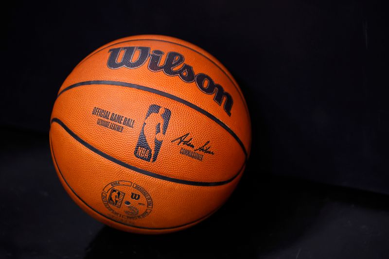 ATLANTA, GEORGIA - JANUARY 20: A Wilson basketball sits on the court before a game between the Atlanta Hawks and the Cleveland Cavaliers at State Farm Arena on January 20, 2024 in Atlanta, Georgia. NOTE TO USER: User expressly acknowledges and agrees that, by downloading and or using this photograph, User is consenting to the terms and conditions of the Getty Images License Agreement. (Photo by Alex Slitz/Getty Images)