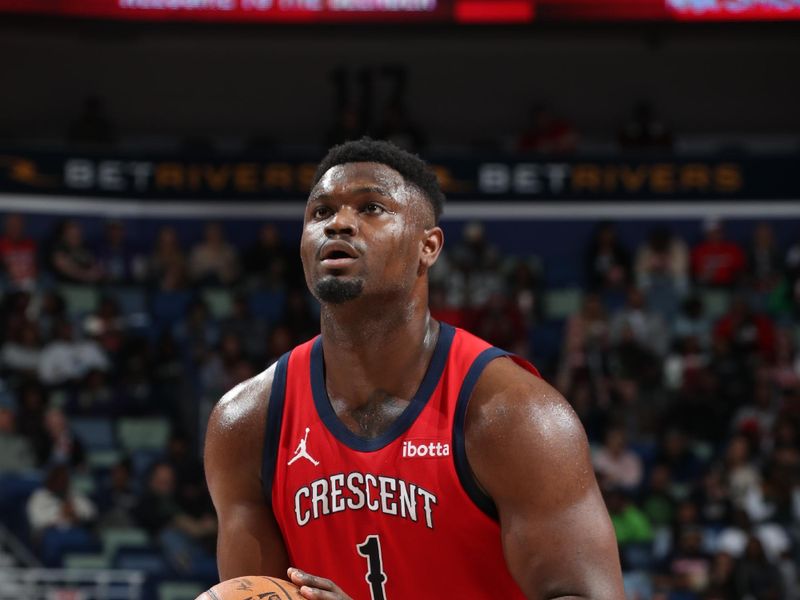 NEW ORLEANS, LA - FEBRUARY 14: Zion Williamson #1 of the New Orleans Pelicans shoots the ball during the game against the Washington Wizards on February 14, 2024 at the Smoothie King Center in New Orleans, Louisiana. NOTE TO USER: User expressly acknowledges and agrees that, by downloading and or using this Photograph, user is consenting to the terms and conditions of the Getty Images License Agreement. Mandatory Copyright Notice: Copyright 2024 NBAE (Photo by Layne Murdoch Jr./NBAE via Getty Images)