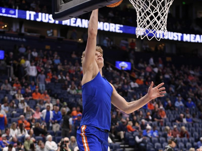 Mar 17, 2024; Nashville, TN, USA;  Florida Gators forward Thomas Haugh (10) warms up before the SEC Tournament championship game against the Auburn Tigers at Bridgestone Arena. Mandatory Credit: Steve Roberts-USA TODAY Sports