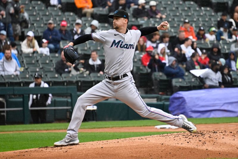 Jun 11, 2023; Chicago, Illinois, USA;  Miami Marlins starting pitcher Braxton Garrett (29) delivers against the Chicago White Sox during the first inning at Guaranteed Rate Field. Mandatory Credit: Matt Marton-USA TODAY Sports