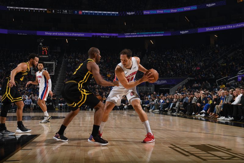 SAN FRANCISCO, CA - JANUARY 5: Bojan Bogdanovic #44 of the Detroit Pistons handles the ball during the game against the Golden State Warriors on January 5, 2024 at Chase Center in San Francisco, California. NOTE TO USER: User expressly acknowledges and agrees that, by downloading and or using this photograph, user is consenting to the terms and conditions of Getty Images License Agreement. Mandatory Copyright Notice: Copyright 2024 NBAE (Photo by Noah Graham/NBAE via Getty Images)