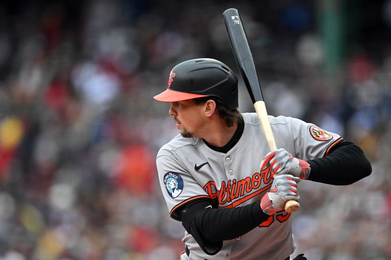 May 25, 2025; Boston, Massachusetts, USA; Baltimore Orioles catcher Adley Rutschman (35) bats against the Boston Red Sox during the first inning at Fenway Park. Mandatory Credit: Brian Fluharty-Imagn Images