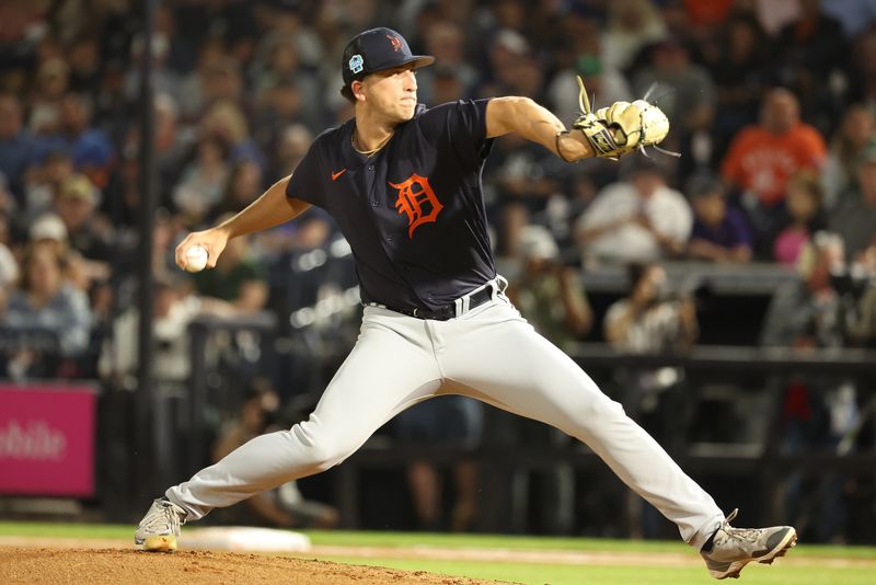 Feb 27, 2023; Tampa, Florida, USA;  Detroit Tigers starting pitcher Beau Brieske (4)  throws a pitch during the first inning against the New York Yankees at George M. Steinbrenner Field. Mandatory Credit: Kim Klement-USA TODAY Sports