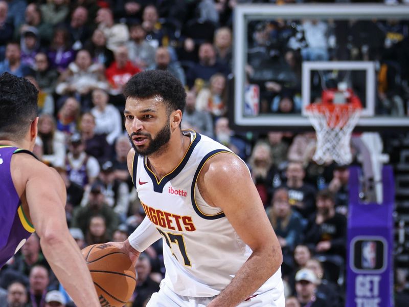 SALT LAKE CITY, UT - JANUARY 10: Jamal Murray #27 of the Denver Nuggets handles the ball during the game against the Utah Jazz on January 10, 2024 at Delta Center in Salt Lake City, Utah. NOTE TO USER: User expressly acknowledges and agrees that, by downloading and or using this Photograph, User is consenting to the terms and conditions of the Getty Images License Agreement. Mandatory Copyright Notice: Copyright 2024 NBAE (Photo by Melissa Majchrzak/NBAE via Getty Images)