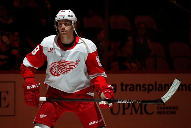 Apr 11, 2024; Pittsburgh, Pennsylvania, USA; Detroit Red Wings right wing Patrick Kane (88) takes the ice against the Pittsburgh Penguins during the first period at PPG Paints Arena. Mandatory Credit: Charles LeClaire-USA TODAY Sports