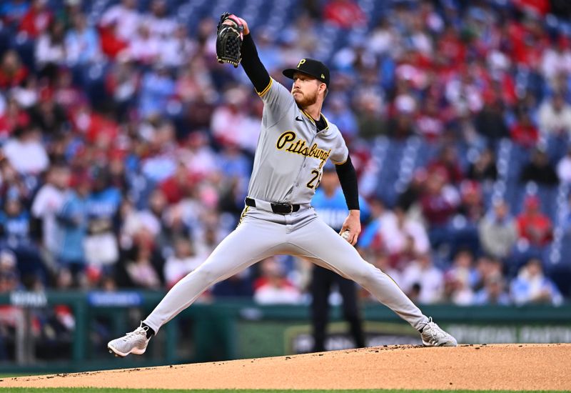 Apr 12, 2024; Philadelphia, Pennsylvania, USA; Pittsburgh Pirates starting pitcher Bailey Falter (26) throws a pitch against the Philadelphia Phillies in the first inning at Citizens Bank Park. Mandatory Credit: Kyle Ross-USA TODAY Sports