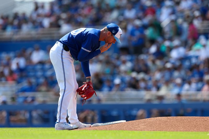 Mar 8, 2024; Dunedin, Florida, USA;  Toronto Blue Jays starting pitcher Chris Bassitt (40) gets ready to pitch a game against the Toronto Blue Jays at TD Ballpark. Mandatory Credit: Nathan Ray Seebeck-USA TODAY Sports