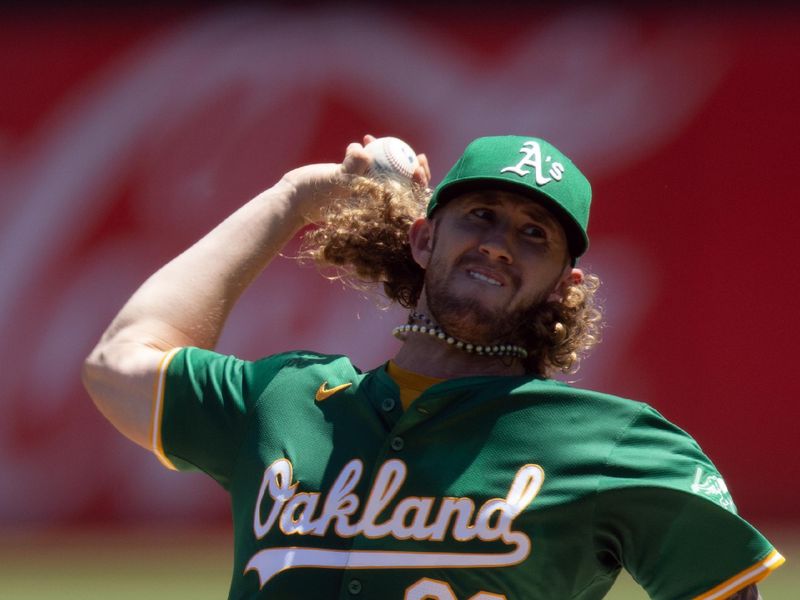 Aug 7, 2024; Oakland, California, USA; Oakland Athletics starting pitcher Joey Estes (68) delivers against the Chicago White Sox during the second inning at Oakland-Alameda County Coliseum. Mandatory Credit: D. Ross Cameron-USA TODAY Sports