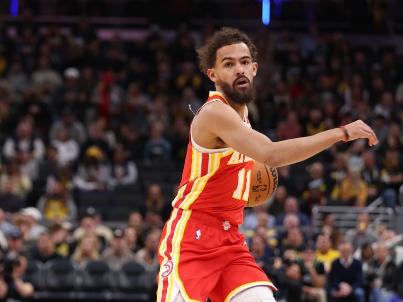 INDIANAPOLIS, IN - FEBRUARY 1: Trae Young #11 of the Atlanta Hawks dribbles the ball during the game against the Indiana Pacers on February 1, 2025 at Gainbridge Fieldhouse in Indianapolis, Indiana. NOTE TO USER: User expressly acknowledges and agrees that, by downloading and or using this Photograph, user is consenting to the terms and conditions of the Getty Images License Agreement. Mandatory Copyright Notice: Copyright 2025 NBAE (Photo by Pepper Robinson/NBAE via Getty Images)