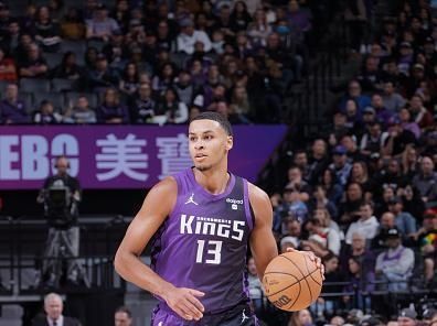 SACRAMENTO, CA - DECEMBER 16: Keegan Murray #13 of the Sacramento Kings dribbles the ball during the game against the Utah Jazz on December 16, 2023 at Golden 1 Center in Sacramento, California. NOTE TO USER: User expressly acknowledges and agrees that, by downloading and or using this Photograph, user is consenting to the terms and conditions of the Getty Images License Agreement. Mandatory Copyright Notice: Copyright 2023 NBAE (Photo by Rocky Widner/NBAE via Getty Images)