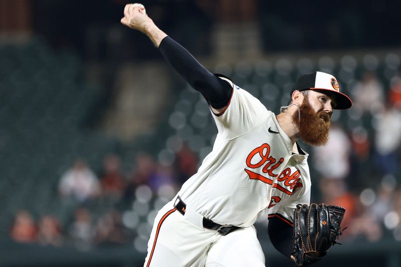 Sep 23, 2025; Baltimore, Maryland, USA; Baltimore Orioles pitcher Colin Selby (60) throws during the eighth inning against the Tampa Bay Rays at Oriole Park at Camden Yards. Mandatory Credit: Daniel Kucin Jr.-Imagn Images