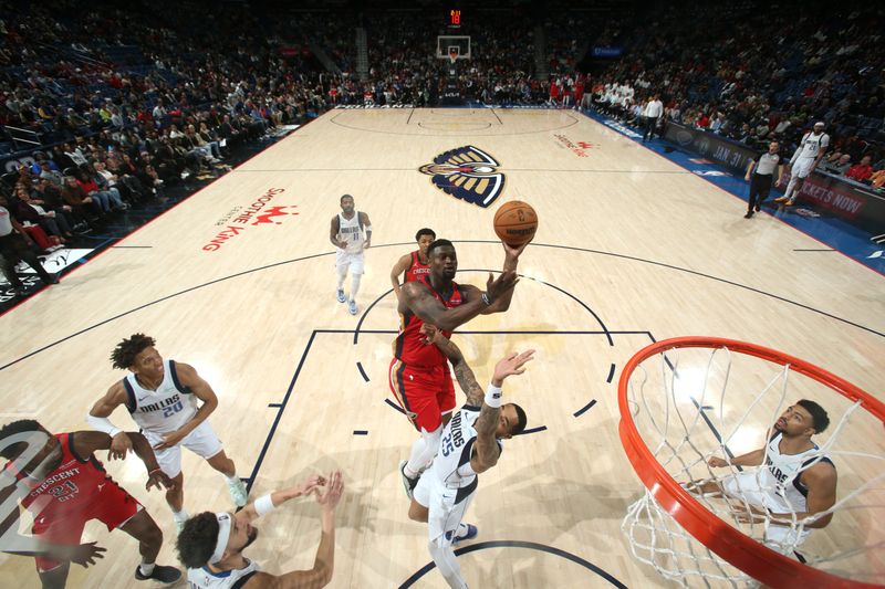 NEW ORLEANS, LA - JANUARY 29: Zion Williamson #1 of the New Orleans Pelicans shoots the ball during the game against the Dallas Mavericks on January 29, 2025 at the Smoothie King Center in New Orleans, Louisiana. NOTE TO USER: User expressly acknowledges and agrees that, by downloading and or using this Photograph, user is consenting to the terms and conditions of the Getty Images License Agreement. Mandatory Copyright Notice: Copyright 2025 NBAE (Photo by Layne Murdoch Jr./NBAE via Getty Images)