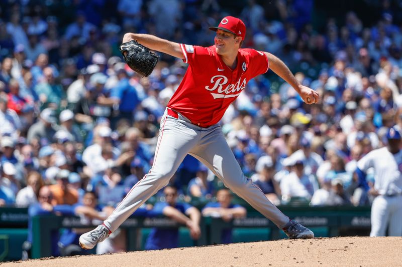 Jun 2, 2024; Chicago, Illinois, USA; Cincinnati Reds starting pitcher Nick Lodolo (40) delivers a pitch against the Chicago Cubs during the first inning at Wrigley Field. Mandatory Credit: Kamil Krzaczynski-USA TODAY Sports