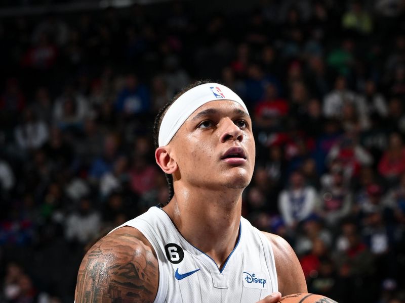 PHILADELPHIA, PA - JANUARY 30: Paolo Banchero #5 of the Orlando Magic prepares to shoot a free throw during the game against the Philadelphia 76ers on January 30, 2023 at the Wells Fargo Center in Philadelphia, Pennsylvania NOTE TO USER: User expressly acknowledges and agrees that, by downloading and/or using this Photograph, user is consenting to the terms and conditions of the Getty Images License Agreement. Mandatory Copyright Notice: Copyright 2023 NBAE (Photo by David Dow/NBAE via Getty Images)