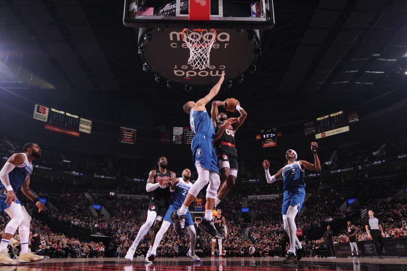 PORTLAND, OR - FEBRUARY 15: Scoot Henderson #00 of the Portland Trail Blazers shoots the ball during the game against the Minnesota Timberwolves on February 15, 2024 at the Moda Center Arena in Portland, Oregon. NOTE TO USER: User expressly acknowledges and agrees that, by downloading and or using this photograph, user is consenting to the terms and conditions of the Getty Images License Agreement. Mandatory Copyright Notice: Copyright 2024 NBAE (Photo by Cameron Browne/NBAE via Getty Images)