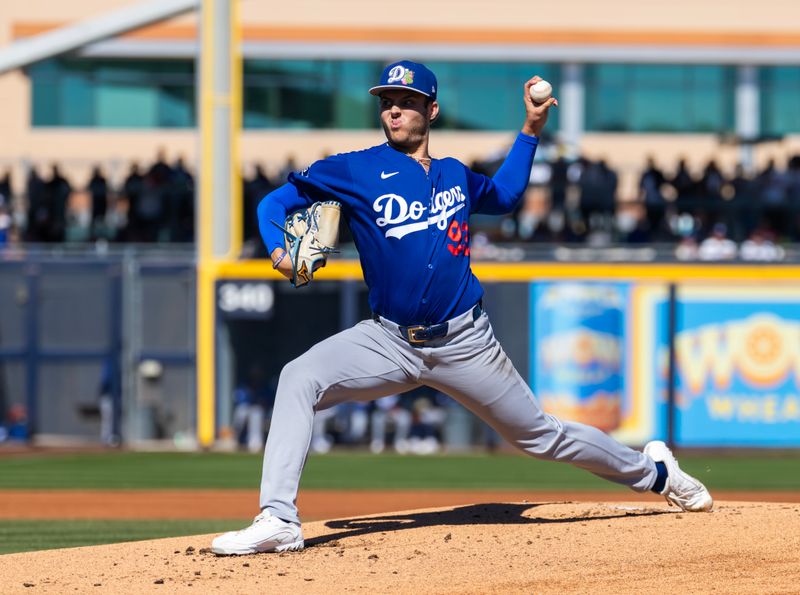 Feb 22, 2026; Peoria, Arizona, USA; Los Angeles Dodgers pitcher Jackson Ferris against the San Diego Padres during a spring training game at Peoria Sports Complex. Mandatory Credit: Mark J. Rebilas-Imagn Images Feb 22, 2026; Peoria, Arizona, USA; Los Angeles Dodgers pitcher Jackson Ferris against the San Diego Padres during a spring training game at Peoria Sports Complex. Mandatory Credit: Mark J. Rebilas-Imagn Images