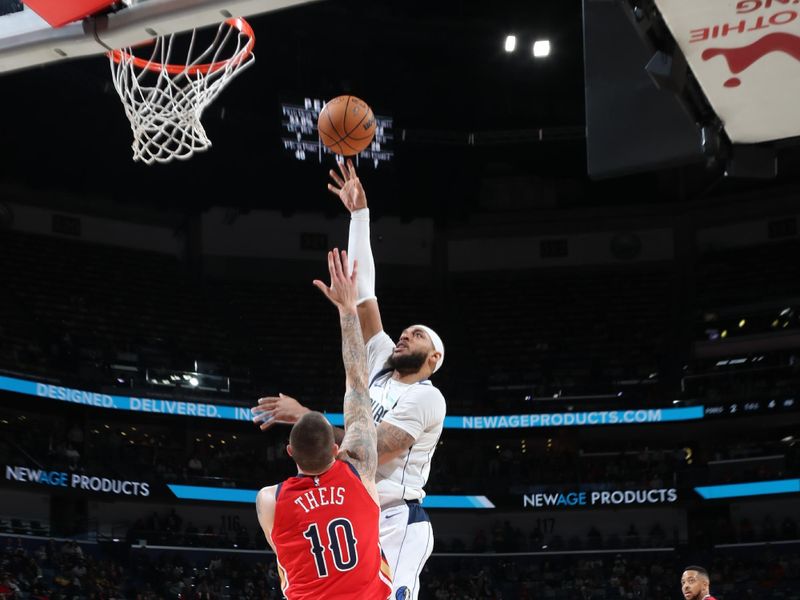 NEW ORLEANS, LA - JANUARY 29: Daniel Gafford #21 of the Dallas Mavericks shoots the ball during the game against the New Orleans Pelicans on January 29, 2025 at the Smoothie King Center in New Orleans, Louisiana. NOTE TO USER: User expressly acknowledges and agrees that, by downloading and or using this Photograph, user is consenting to the terms and conditions of the Getty Images License Agreement. Mandatory Copyright Notice: Copyright 2025 NBAE (Photo by Layne Murdoch Jr./NBAE via Getty Images)