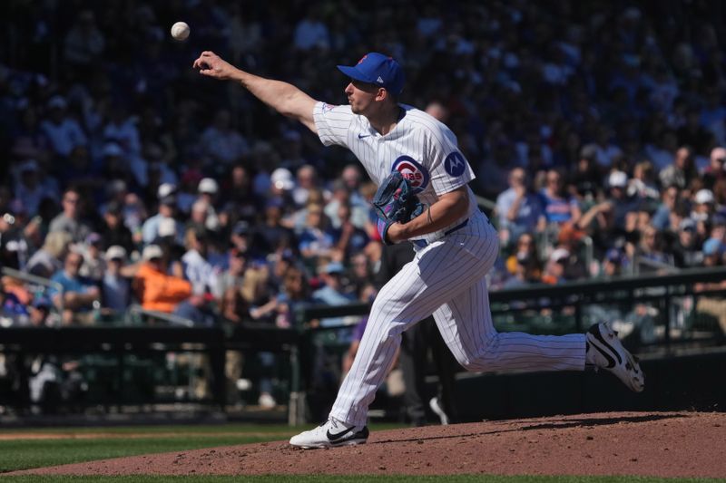 Feb 20, 2026; Mesa, Arizona, USA; Chicago Cubs pitcher Connor Schultz (79) throws against the Chicago White Sox in the second inning at Sloan Park. Mandatory Credit: Rick Scuteri-Imagn Images