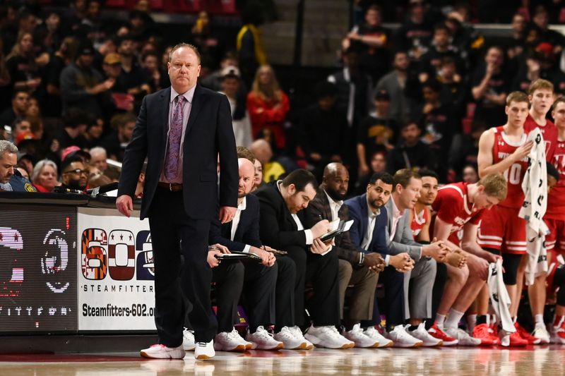 Jan 25, 2023; College Park, Maryland, USA;  Wisconsin Badgers head coach Greg Gard  walks down the sidelines during the second half against the Maryland Terrapins at Xfinity Center. Mandatory Credit: Tommy Gilligan-USA TODAY Sports