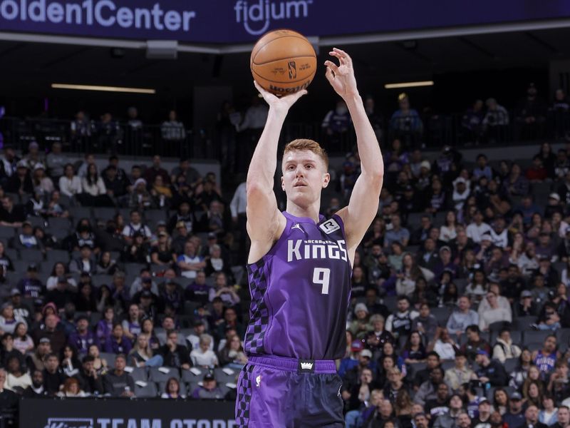 SACRAMENTO, CA - DECEMBER 8: Kevin Huerter #9 of the Sacramento Kings shoots the ball during the game against the Utah Jazz on December 8, 2024 at Golden 1 Center in Sacramento, California. NOTE TO USER: User expressly acknowledges and agrees that, by downloading and or using this Photograph, user is consenting to the terms and conditions of the Getty Images License Agreement. Mandatory Copyright Notice: Copyright 2024 NBAE (Photo by Rocky Widner/NBAE via Getty Images)