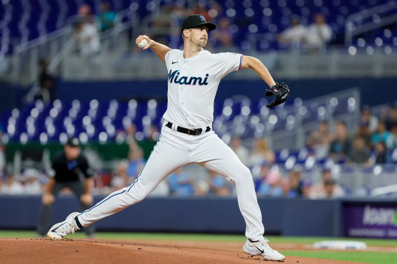 Jun 19, 2023; Miami, Florida, USA; Miami Marlins starting pitcher Bryan Hoeing (78) delivers a pitch against the Toronto Blue Jays during the first inning at loanDepot Park. Mandatory Credit: Sam Navarro-USA TODAY Sports