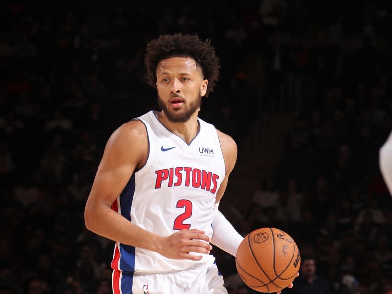 NEW YORK, NY - FEBRUARY 26: Cade Cunningham #2 of the Detroit Pistons dribbles the ball during the game against the New York Knicks on February 26, 2024 at Madison Square Garden in New York City, New York.  NOTE TO USER: User expressly acknowledges and agrees that, by downloading and or using this photograph, User is consenting to the terms and conditions of the Getty Images License Agreement. Mandatory Copyright Notice: Copyright 2024 NBAE  (Photo by Nathaniel S. Butler/NBAE via Getty Images)