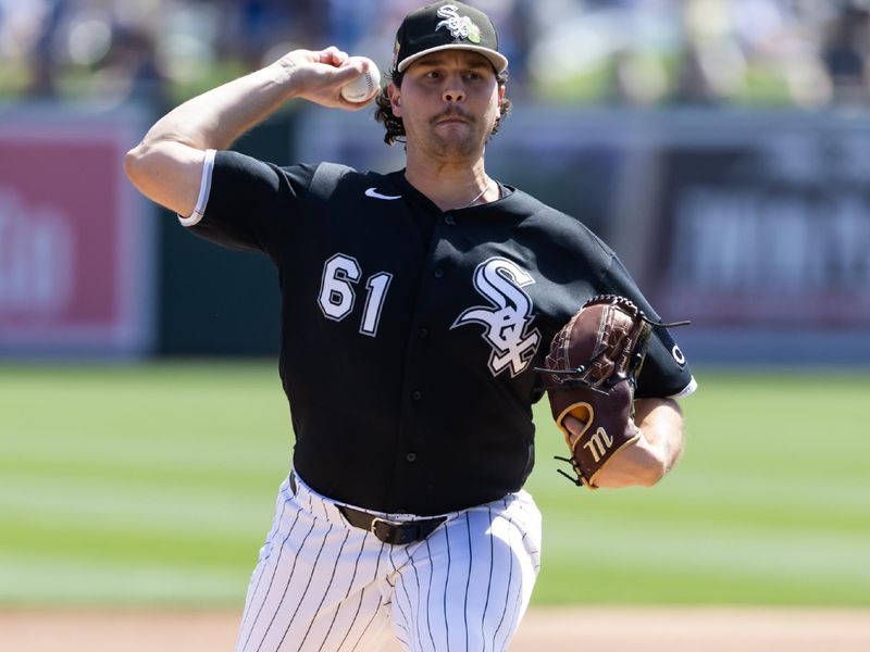 Mar 14, 2026; Phoenix, Arizona, USA; Chicago White Sox pitcher Mike Vasil against the Los Angeles Dodgers during a spring training game at Camelback Ranch-Glendale. Mandatory Credit: Mark J. Rebilas-Imagn Images