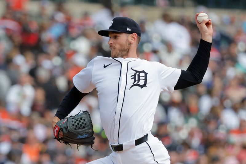 Apr 6, 2024; Detroit, Michigan, USA; Detroit Tigers starting pitcher Joey Wentz (43) delivers against the Oakland Athletics in the sixth inning at Comerica Park. Mandatory Credit: Rick Osentoski-USA TODAY Sports