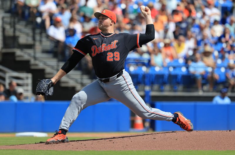 Mar 14, 2026; Dunedin, Florida, USA;  Detroit Tigers starting pitcher Tarik Skubal (29) throws a pitch during the first inning against the Toronto Blue Jays at TD Ballpark. Mandatory Credit: Kim Klement Neitzel-Imagn Images