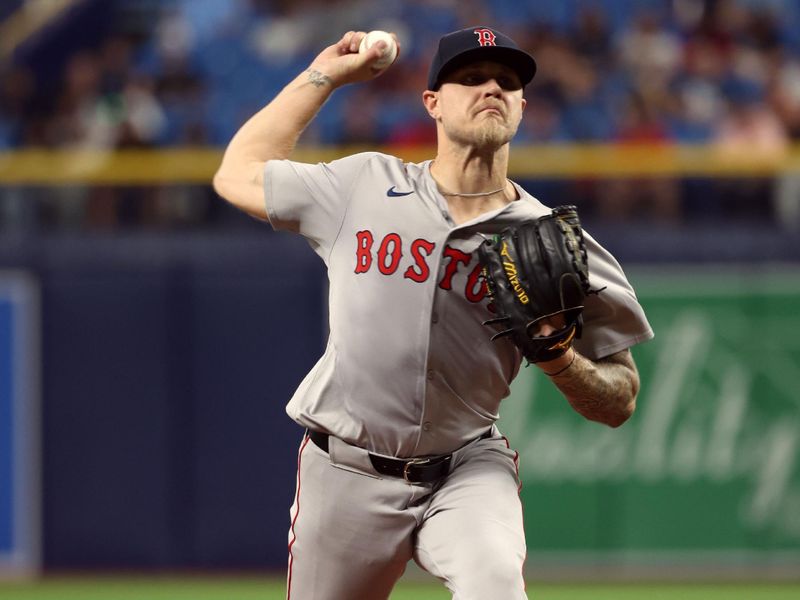 May 20, 2024; St. Petersburg, Florida, USA;  Boston Red Sox pitcher Tanner Houck (89) throws a pitch against the Tampa Bay Rays during the third inning at Tropicana Field. Mandatory Credit: Kim Klement Neitzel-USA TODAY Sports