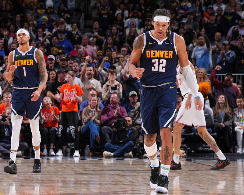 DENVER, CO - OCTOBER 26: Aaron Gordon #32 of the Denver Nuggets celebrates during the game against the LA Clippers on October 26, 2024 at the Ball Arena in Denver, Colorado. NOTE TO USER: User expressly acknowledges and agrees that, by downloading and/or using this Photograph, user is consenting to the terms and conditions of the Getty Images License Agreement. Mandatory Copyright Notice: Copyright 2024 NBAE (Photo by Garrett Ellwood/NBAE via Getty Images)