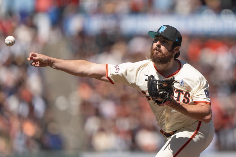 Jun 16, 2024; San Francisco, California, USA; San Francisco Giants relief pitcher Ryan Walker (74) pitches during the ninth inning against the Los Angeles Angels at Oracle Park. Mandatory Credit: Stan Szeto-USA TODAY Sports