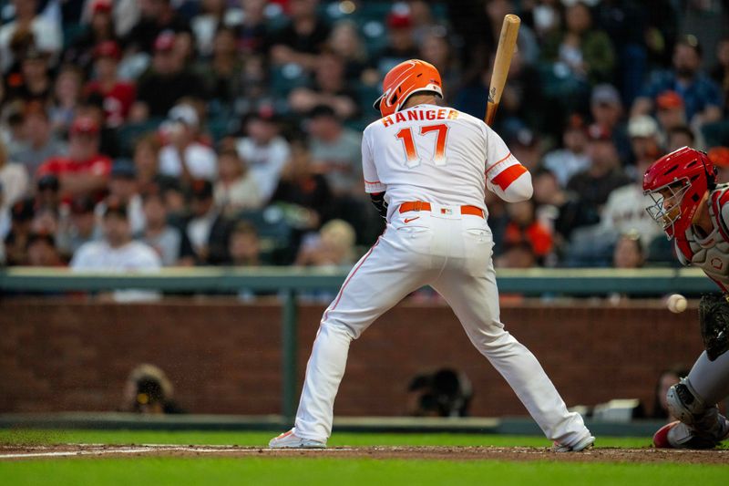 Aug 29, 2023; San Francisco, California, USA;  Cincinnati Reds catcher Tyler Stephenson (37) cannot field a wild pitch thrown to San Francisco Giants left fielder Mitch Haniger (17) during the third inning at Oracle Park. Mandatory Credit: Neville E. Guard-USA TODAY Sports