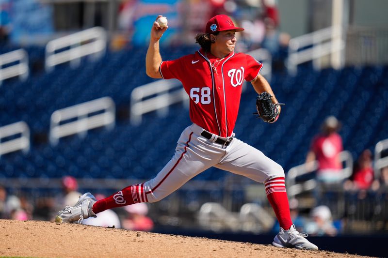 Mar 5, 2023; West Palm Beach, Florida, USA; Washington Nationals starting pitcher Thad Ward (68) throws a pitch against the Houston Astros during the fifth inning at The Ballpark of the Palm Beaches. Mandatory Credit: Rich Storry-USA TODAY Sports