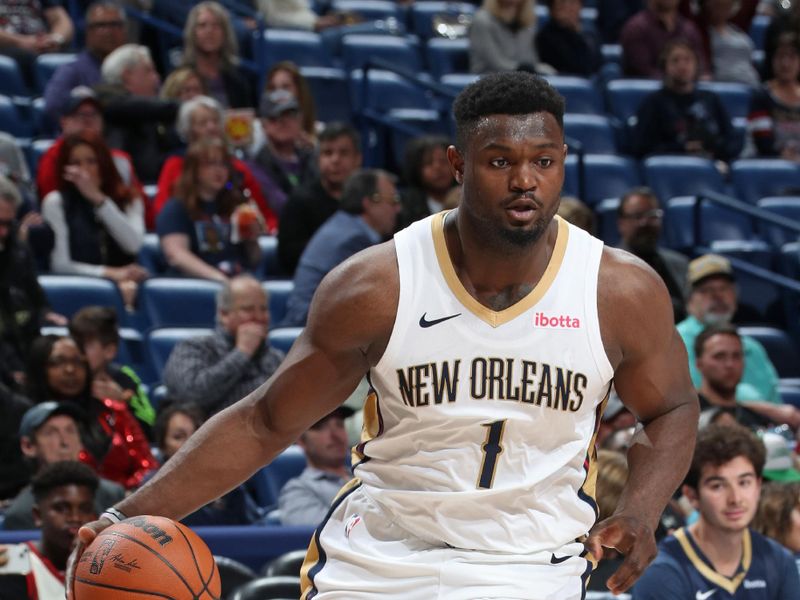 NEW ORLEANS, LA - FEBRUARY 22: Zion Williamson #1 of the New Orleans Pelicans dribbles the ball during the game against the Houston Rockets on February 22, 2024 at the Smoothie King Center in New Orleans, Louisiana. NOTE TO USER: User expressly acknowledges and agrees that, by downloading and or using this Photograph, user is consenting to the terms and conditions of the Getty Images License Agreement. Mandatory Copyright Notice: Copyright 2024 NBAE (Photo by Layne Murdoch Jr./NBAE via Getty Images)