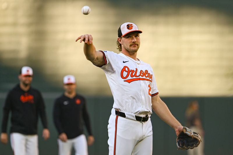 Sep 3, 2024; Baltimore, Maryland, USA;  Baltimore Orioles shortstop Gunnar Henderson (2) warms up before the game against the Chicago White Sox at Oriole Park at Camden Yards. Mandatory Credit: Tommy Gilligan-Imagn Images
