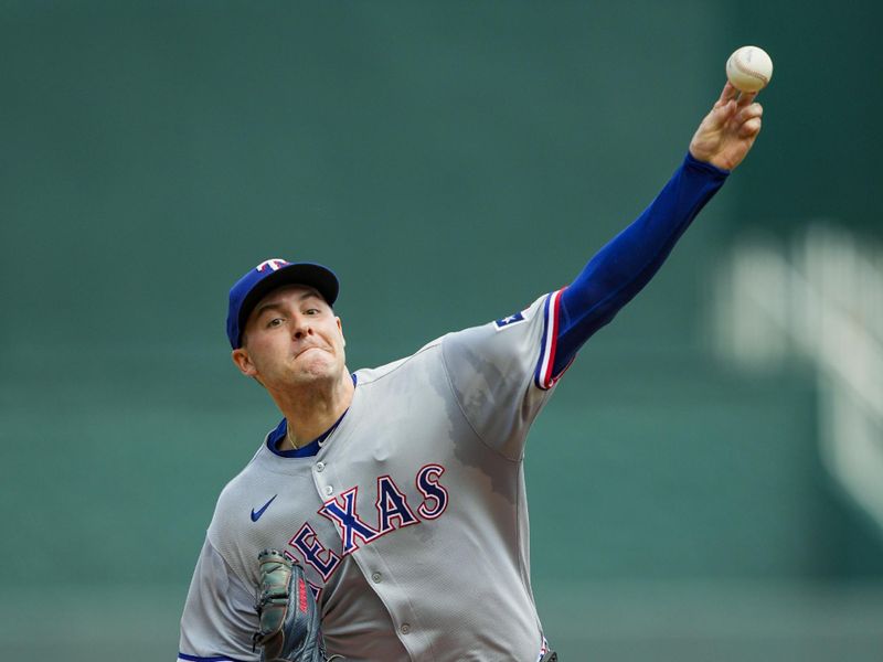 Aug 21, 2025; Kansas City, Missouri, USA; Texas Rangers starting pitcher Patrick Corbin (46) pitches during the first inning against the Kansas City Royals at Kauffman Stadium. Mandatory Credit: Jay Biggerstaff-Imagn Images