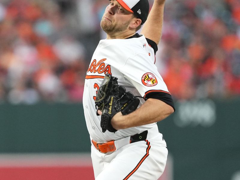 Aug 22, 2024; Baltimore, Maryland, USA; Baltimore Orioles pitcher Corbin Burnes (39) throws a pitch in the second inning against the Houston Astros at Oriole Park at Camden Yards. Mandatory Credit: Mitch Stringer-USA TODAY Sports