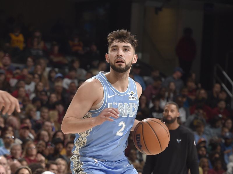 CLEVELAND, OH - NOVEMBER 17: Ty Jerome #2 of the Cleveland Cavaliers dribbles the ball during the game against the Charlotte Hornets on November 17, 2024 at Rocket Mortgage FieldHouse in Cleveland, Ohio. NOTE TO USER: User expressly acknowledges and agrees that, by downloading and/or using this Photograph, user is consenting to the terms and conditions of the Getty Images License Agreement. Mandatory Copyright Notice: Copyright 2024 NBAE (Photo by David Liam Kyle/NBAE via Getty Images)