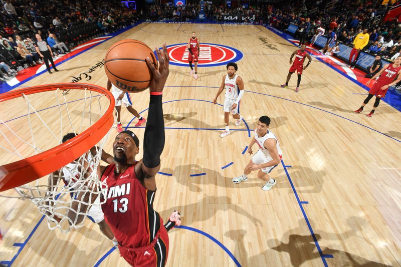 DETROIT, MI - MARCH 17: Bam Adebayo #13 of the Miami Heat goes to the basket during the game on March 17, 2024 at Little Caesars Arena in Detroit, Michigan. NOTE TO USER: User expressly acknowledges and agrees that, by downloading and/or using this photograph, User is consenting to the terms and conditions of the Getty Images License Agreement. Mandatory Copyright Notice: Copyright 2024 NBAE (Photo by Chris Schwegler/NBAE via Getty Images)