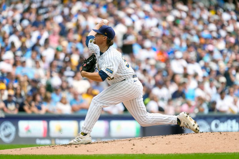 Aug 24, 2025; Milwaukee, Wisconsin, USA;  Milwaukee Brewers pitcher Chad Patrick (39) throws a pitch during the second inning against the San Francisco Giants at American Family Field. Mandatory Credit: Jeff Hanisch-Imagn Images