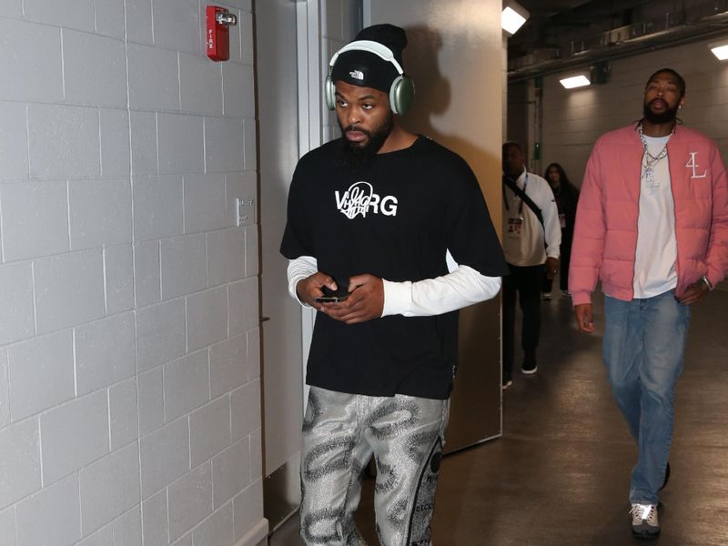 MILWAUKEE, WI - JANUARY 27:  Naji Marshall #8 of the New Orleans Pelicans arrives to the arena before the game on January 27, 2024 at the Fiserv Forum Center in Milwaukee, Wisconsin. NOTE TO USER: User expressly acknowledges and agrees that, by downloading and or using this Photograph, user is consenting to the terms and conditions of the Getty Images License Agreement. Mandatory Copyright Notice: Copyright 2024 NBAE (Photo by Gary Dineen/NBAE via Getty Images).