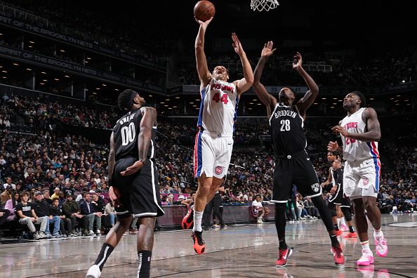 BROOKLYN, NY - DECEMBER 23: Bojan Bogdanovic #44 of the Detroit Pistons drives to the basket during the game against the Brooklyn Nets on December 23, 2023 at Barclays Center in Brooklyn, New York. NOTE TO USER: User expressly acknowledges and agrees that, by downloading and or using this Photograph, user is consenting to the terms and conditions of the Getty Images License Agreement. Mandatory Copyright Notice: Copyright 2023 NBAE (Photo by Jesse D. Garrabrant/NBAE via Getty Images)