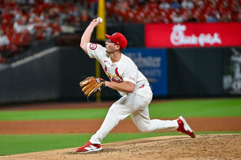 Sep 10, 2024; St. Louis, Missouri, USA;  St. Louis Cardinals starting pitcher Andre Pallante (53) pitches against the Cincinnati Reds during the fourth inning at Busch Stadium. Mandatory Credit: Jeff Curry-Imagn Images