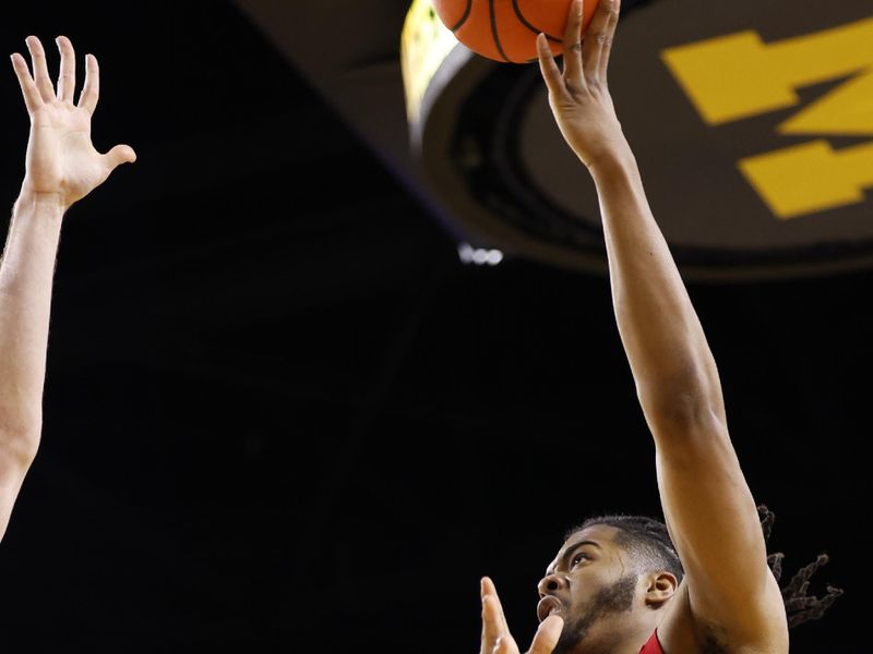 Feb 8, 2023; Ann Arbor, Michigan, USA; Nebraska Cornhuskers forward Derrick Walker (13) shoots in the second half against the Michigan Wolverines  at Crisler Center. Mandatory Credit: Rick Osentoski-USA TODAY Sports