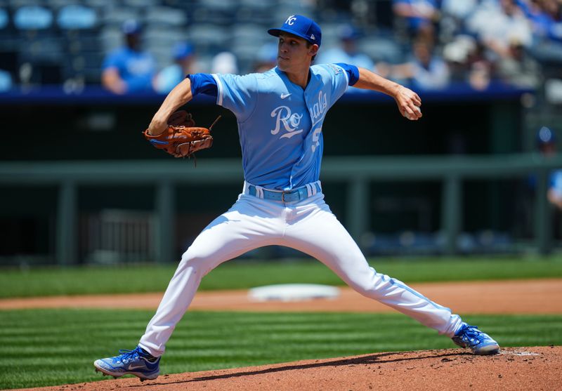 May 28, 2023; Kansas City, Missouri, USA; Kansas City Royals starting pitcher Daniel Lynch (52) pitches during the first inning against the Washington Nationals at Kauffman Stadium. Mandatory Credit: Jay Biggerstaff-USA TODAY Sports