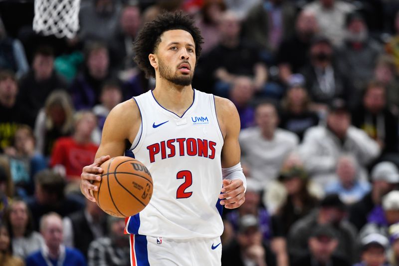 SALT LAKE CITY, UTAH - JANUARY 03: Cade Cunningham #2 of the Detroit Pistons in action during  overtime of a game against the Utah Jazz at Delta Center on January 03, 2024 in Salt Lake City, Utah. NOTE TO USER: User expressly acknowledges and agrees that, by downloading and or using this photograph, User is consenting to the terms and conditions of the Getty Images License Agreement. (Photo by Alex Goodlett/Getty Images)