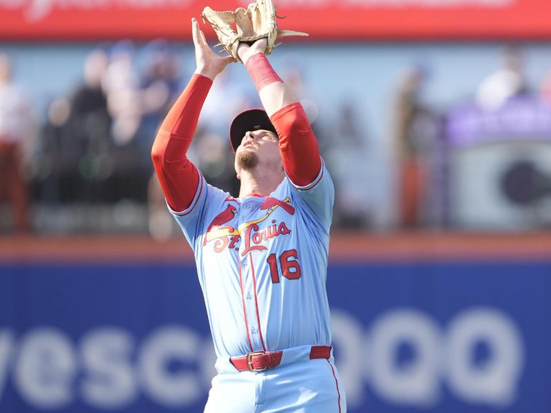 Apr 19, 2025; New York City, New York, USA; St. Louis Cardinals second baseman Nolan Gorman (16) during the third inning against the New York Mets at Citi Field. Mandatory Credit: Gregory Fisher-Imagn Images