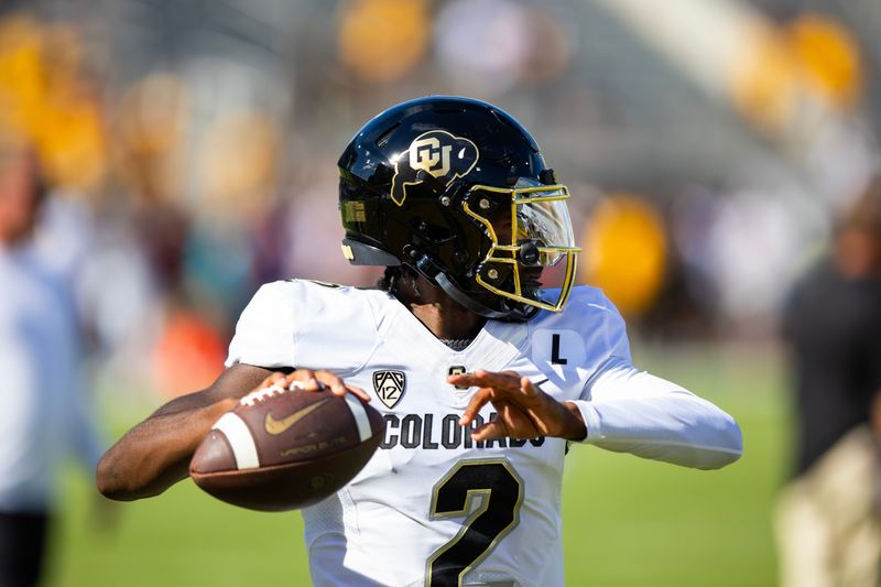 Oct 7, 2023; Tempe, Arizona, USA; Colorado Buffaloes quarterback Shedeur Sanders (2) against the Arizona State Sun Devils at Mountain America Stadium, Home of the ASU Sun Devils. Mandatory Credit: Mark J. Rebilas-USA TODAY Sports